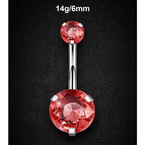 14g Silver Red CZ Stainless Steel Belly Ring Hypoallergenic+Replacement Head 6mm